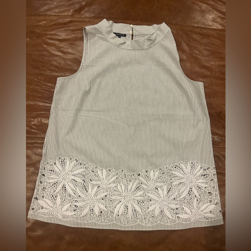 Lafayette 148 York Kalyn Pullover Gray And White Sleeveless Blouse size L